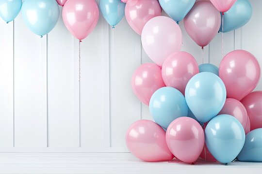 blue and pink balloon baby decoration on white background