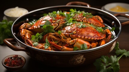Chili crab curry in a pan