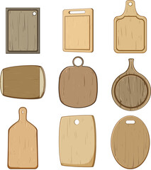 chopping board set cartoon. wooden kitchen, food empty, chop brown chopping board sign. isolated symbol vector illustration