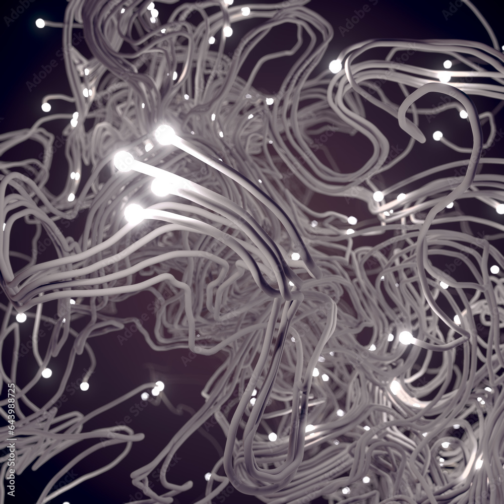 Poster Abstract intertwining curl pattern of thin grey lines. Creative background. 3d rendering digital illustration