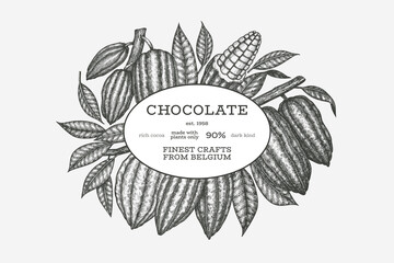Cocoa Banner Template. Chocolate Retro Cocoa Beans Background. Vector Vintage Style Hand Drawn Illustration.