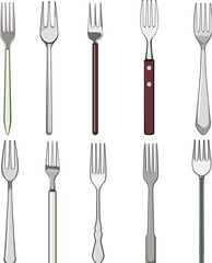 fork set cartoon. food silverware, dinner plate, silhouette symbol fork sign. isolated symbol vector illustration