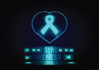 Usher Syndrome Awareness Day. September 16. Vector illustration of blue ribbon in heart shape. Suitable for greeting card, poster and banner
