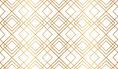 Gold geometric seamless pattern. Repeating fancy background. Abstract golden lattice for design prints. Repeated art deco texture. Elegant diamond shapes. Repeat luxury line. Vector illustration