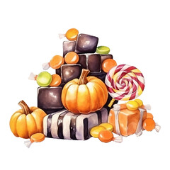 Halloween candies watercolor illustration, generative AI