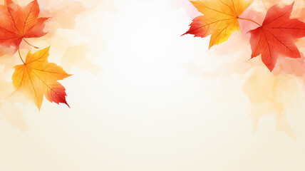 Naklejka na ściany i meble white background blank frame with yellow leaves in autumn light minimalism style