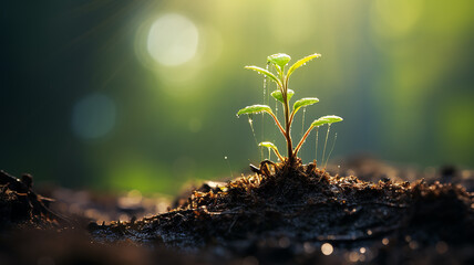 green young tree sprout on a blue blurred background idea business startup investment success
