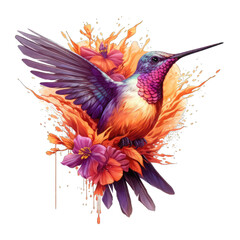 Hummingbird Perched on Blossom, Floral Garden Visitor