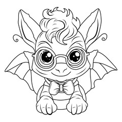 Obraz premium A vector of a cute dragon in black and white coloring.