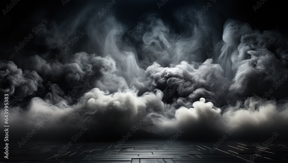 Wall mural dark background with smoke.