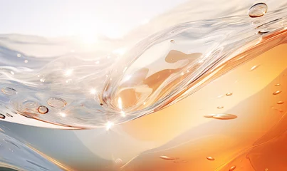 Fotobehang Translucent gel-like flowing amber color liquid abstract background, natural organic renewal cosmetics, alternative medicine. Refreshing, cool organic skincare concept. © ShiaoHuai