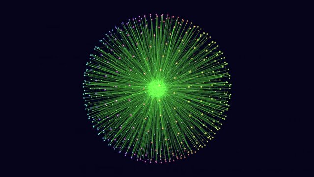 Symmetrical circular pattern with green and blue dots. An intricate design comprised of interconnected dots forms a mesmerizing symmetrical pattern, creating a visually stunning circular arrangement