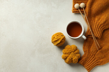 Knitting, concept of cozy home hobby in cold season