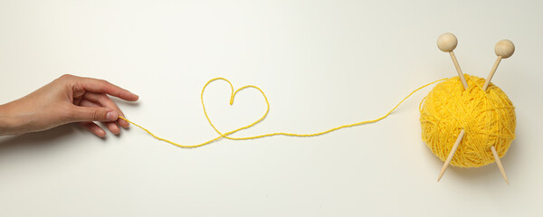 Knitting, concept of cozy home hobby in cold season