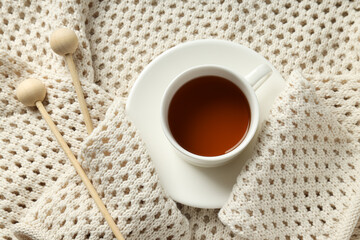 Knitting, concept of cozy home hobby in cold season