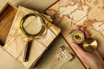 Columbus Day. Vintage accessories for sea voyages