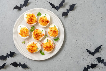 Healthy Deviled Eggs as an Appetizer for Halloween