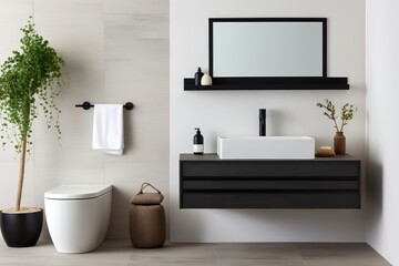 Fototapeta na wymiar Sink in bathroom black and white interior design. Generative AI