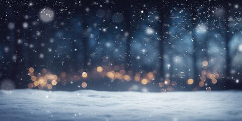 Winter background with snow, bokeh and falling snowflakes