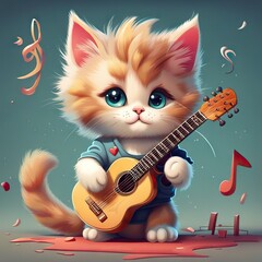 Cool hipster cat playing guitar