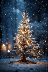 Christmas Tree Illuminated Against Night Sky, Generative AI