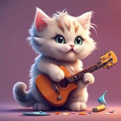 Cool hipster cat playing guitar