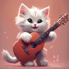 Cute cat playing guitar mascot character
