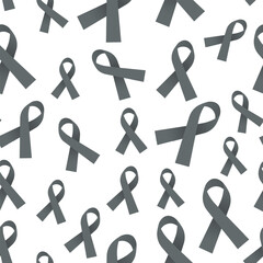 3D gray Awareness Ribbon Seamless Pattern isolated on white background. Seamless and repeatable gray awareness ribbon pattern. Represents illnesses such as asthma, brain tumors, and diabetes. Vector.
