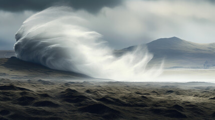 Intense winds whirling furiously through an unforgiving landscape.