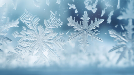 Obraz premium Precariously balanced snowflakes perched atop a thin layer of frost on a window pane.