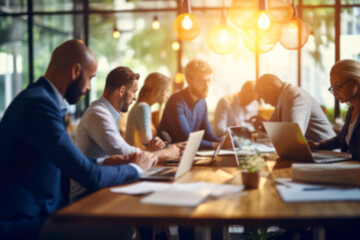 Fototapeta premium group of business professionals come together to work collaboratively, blurred focus, business concept.