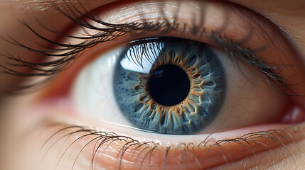 A tight crop of an eye, intense with emotion, surrounded by deep blue eyelids.