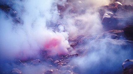 Brightlycolored steam billowing out of the crevices of a geothermal vent