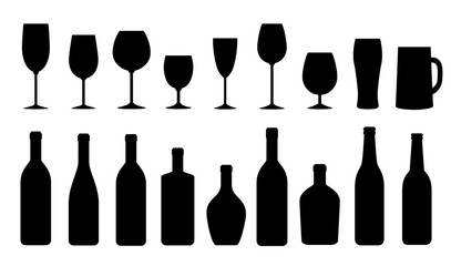 Alcohol set of wine bottles - obrazy, fototapety, plakaty