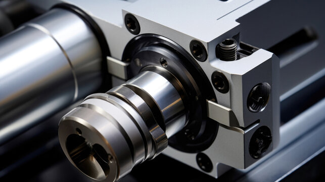 A close up of a precision gripper holding an extruded metal part for quality assurance.
