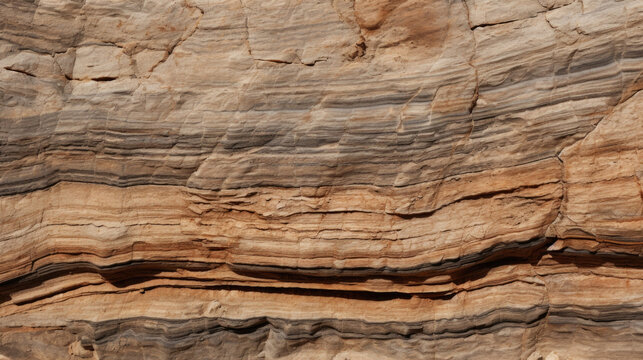 brown and tan striped sedimentary rock with multiple ridges and crevices