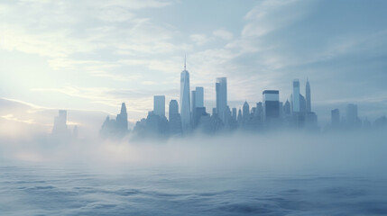  skyline shrouded in a blanket of fog from a harsh Polar Vortex wind chill.