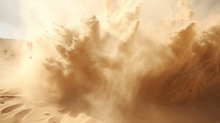A detailed closeup of a powerful blast of wind lifting a curtain of dust and sand into the air.