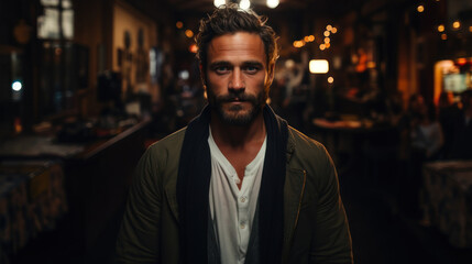 Fototapeta premium Actor man after his self presentation in dressing room.