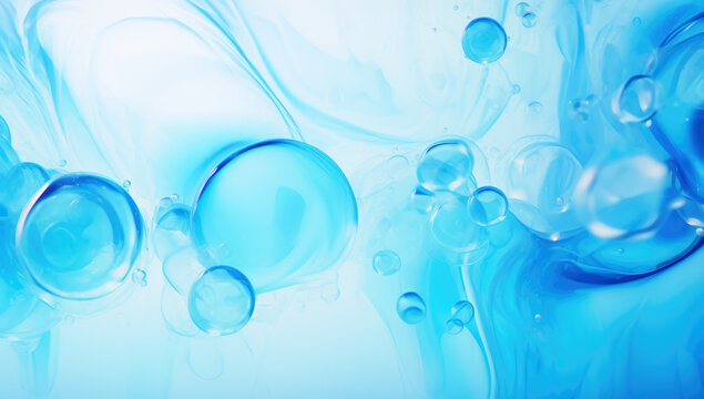Oxygen bubbles in clear blue water, close-up. Mineral water. Water enriched with oxygen. . Made with AI gereration