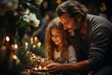 Family Decorating Their Christmas Tree Together, Generative AI