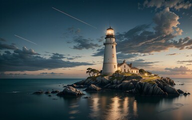 The Concept of Safety and Solitude in a Small Island Lighthouse ai generated