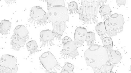 Jellyfish Cartoon Patterns_Wireframe Perspective View 01
( 3D Rendering , 3D Illustration )