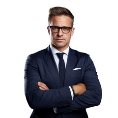 Confident Mature Businessman with Arms Crossed in Studio Portrait Isolated