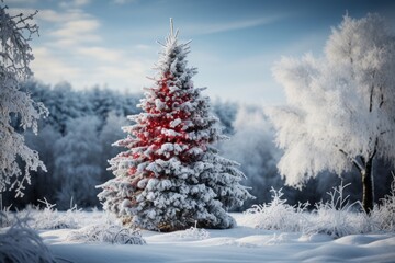  Snowy Outdoor Scene With A Majestic Christmas Tree, Generative AI