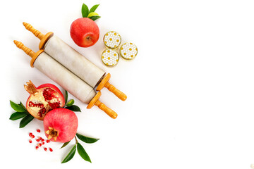 Composition for Rosh Hashanah (Jewish New Year) celebration on white background