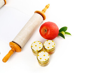 Rosh hashanah (Jewish New Year holiday) concept. Traditional symbols. Burner. Top view