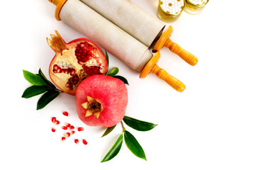 Composition for Rosh Hashanah (Jewish New Year) celebration on white background