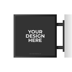Signboard Black Square Signage Vector Mockup. Template Mounted on the Wall