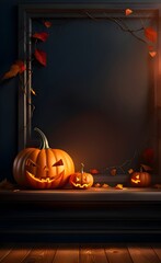 Spooky halloween background with pumpkins.